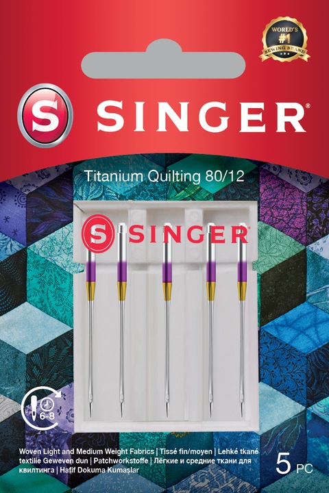 Actual product image Singer TITANIUM QUILTING sewing machine needle, 80/12, pack of 5