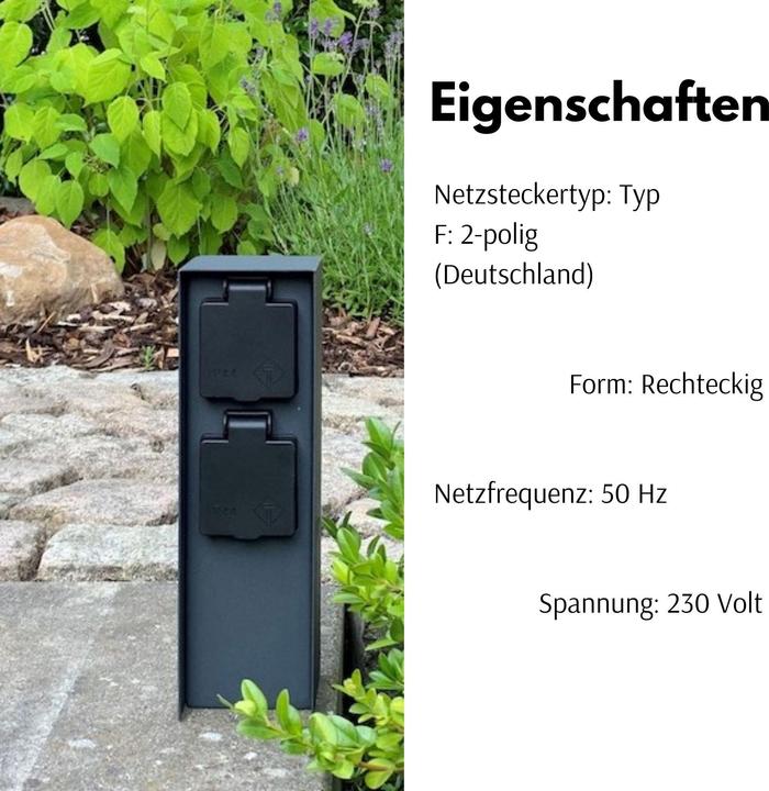 Produktbild Novatool 2x Steckdosensäule 2-fach Anthrazit Edelstahl eckig IP44 Steckdose Garten Gartensteckdose