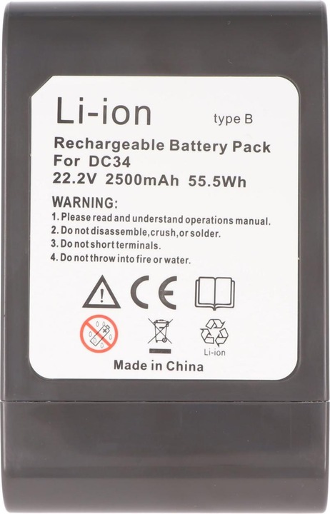Actual product image AccuCell Battery Dyson DC34, DC35, DC45 Type B, DC57