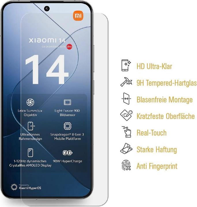 Actual product image Protectorking 6x echtes Tempered 9H Panzerglas HD KLAR (6 pcs., Xiaomi 14)
