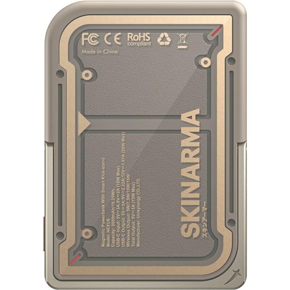 Skinarma Powerbank Nexus Mecha Magnetic Kick-Stand 5000mAh 20W PD USB-C MagSafe gold (5000 mAh, 20 W) (SK-PB5KNEXUS-MECDGD)