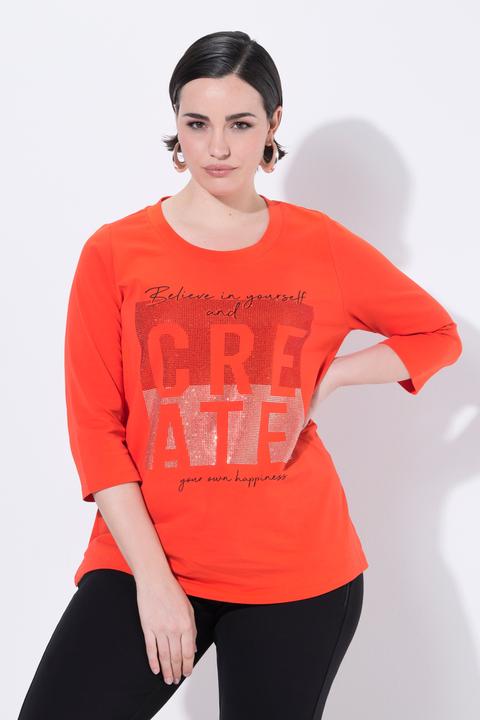 Immagine prodotto Ulla Popken Maglia con scritta, scollo a girocollo, collo alto e maniche a 3/4 (58)