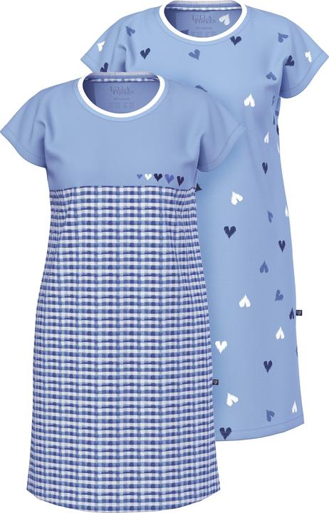 Immagine prodotto Ulla Popken Camicie da notte in confezione doppia con quadri/cuori, scollo a girocollo e mezze maniche (46, 48)