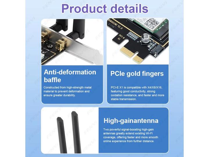 Produktbild PowerGuard WiFi 6E Intel AX210 PCI-E WLAN Karte mit Bluetooth 5.3 für Desktop PC