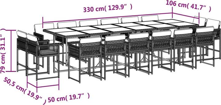 Actual product image vidaXL Garden furniture dining set garden set seating group 17pcs black poly rattan (330 cm)