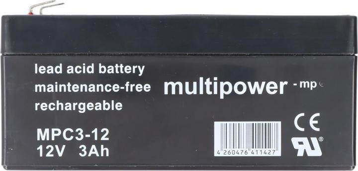 Actual product image Multipower MP3-12C Blei Akku 6,3mm Faston Stecker, zyklenfeste Ausführung (12 V, 3 Ah)