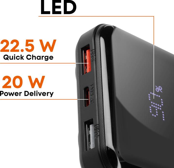 Produktbild LinQ 10.000mAh Powerbank + Lightning / USB-C Kabel (10000 mAh)