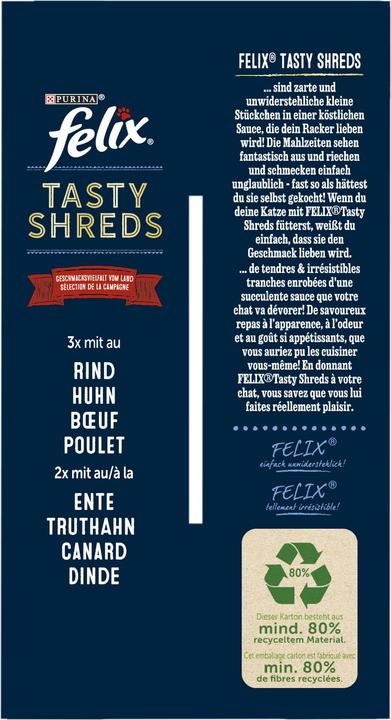 Produktbild Felix Nassfutter Tasty Shred Original mit Fleisch in Gelee, 10x80g (Adult, 10 Stk., 800 g)