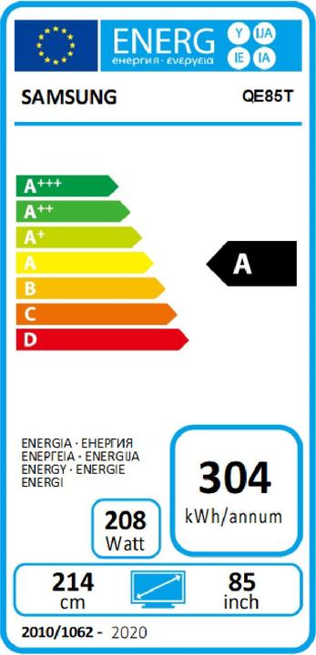 Energie-Label Samsung QE85T (3840 x 2160 Pixel, 85")