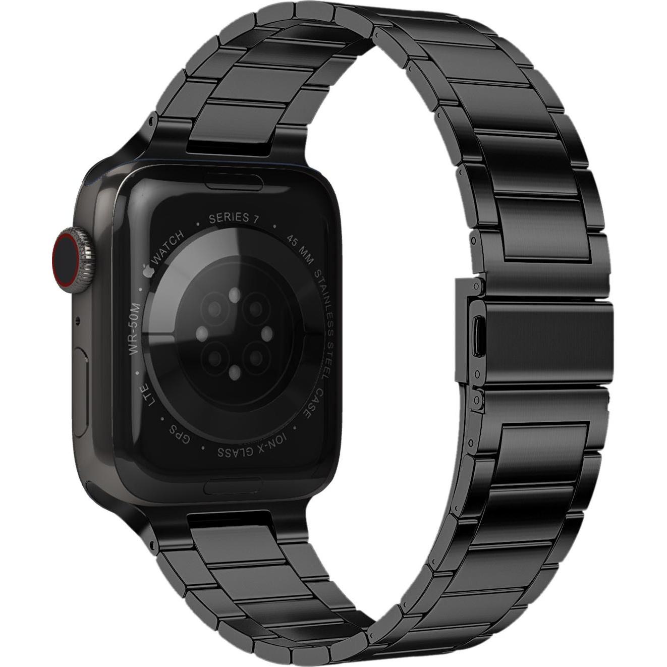 Avizar Ersatzarmband (Edelstahl, Apple Watch Series 6, Apple Watch Series 7, Apple Watch Series 8), Uhrenarmband, Schwar...