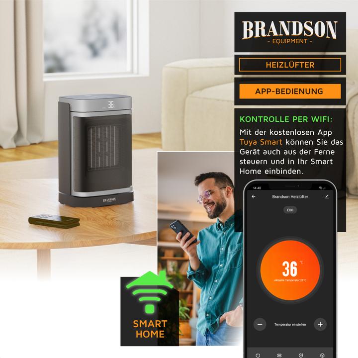 Image du produit Brandson Keramik-Heizlüfter 1500W, WiFi, Timerfunktion, Überhitzungsschutz, inkl. Fernbedienung, schwarz (1500 W)