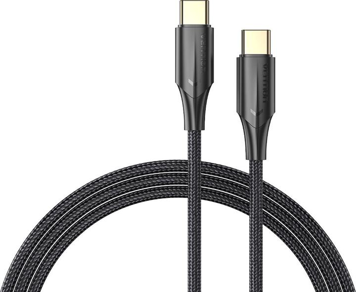 Actual product image Vention Nylon Braided USB 2.0 C Male to C Male 3A Cable 1M Black LED Type (1 m, USB 2.0)