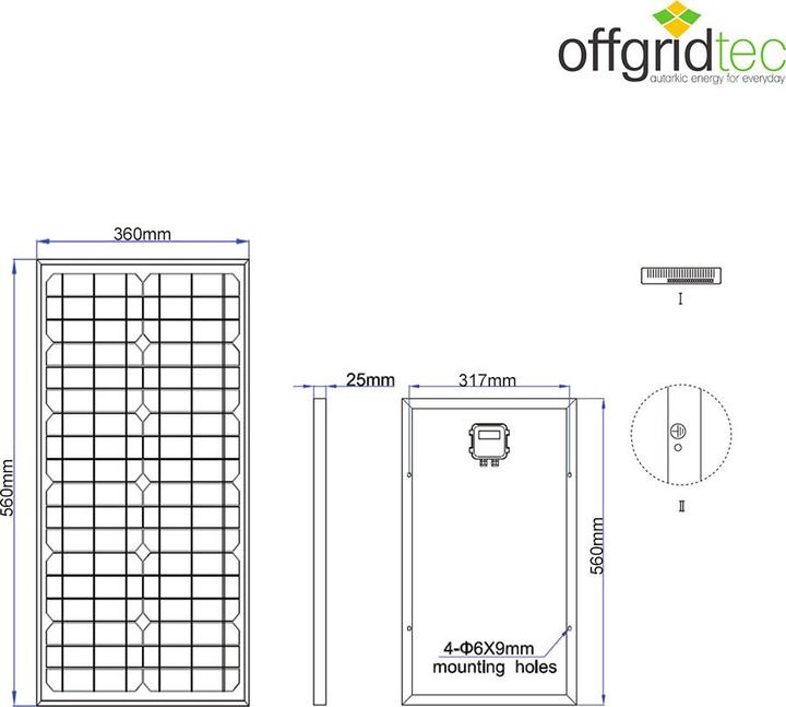 Image du produit Offgridtec OFF 3-01-001530 - Panneau solaire, Mono, 12 V, 30 W (30 W, 2.50 kg)
