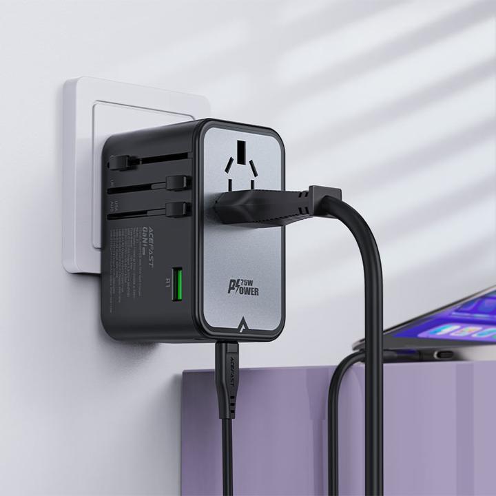 Productafbeelding Acefast Multifunctionele reiswandlader Z1, 2xUSB-A, 3xUSB-C, GaN, 67W, VS/EU/UK/AU (zwart)