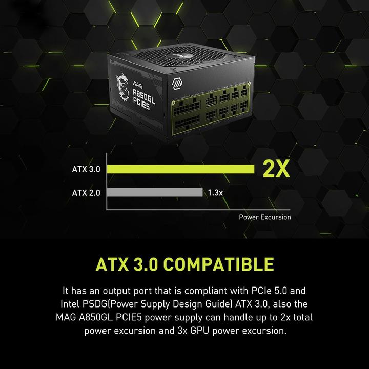 Produktbild MSI MAG A850GL PCIE5 - Netzteil - 850 Watt (850 W)