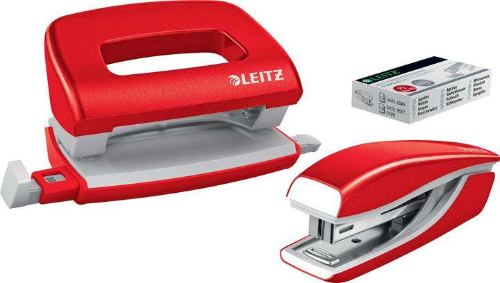 Leitz Punch + stapler WOW metallic red