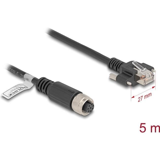 Delock M12 Kabel A-kodiert 8 Pin Buchse zu RJ45 Stecker mit (F/UTP, CAT5e, 5 m), Netzwerkkabel