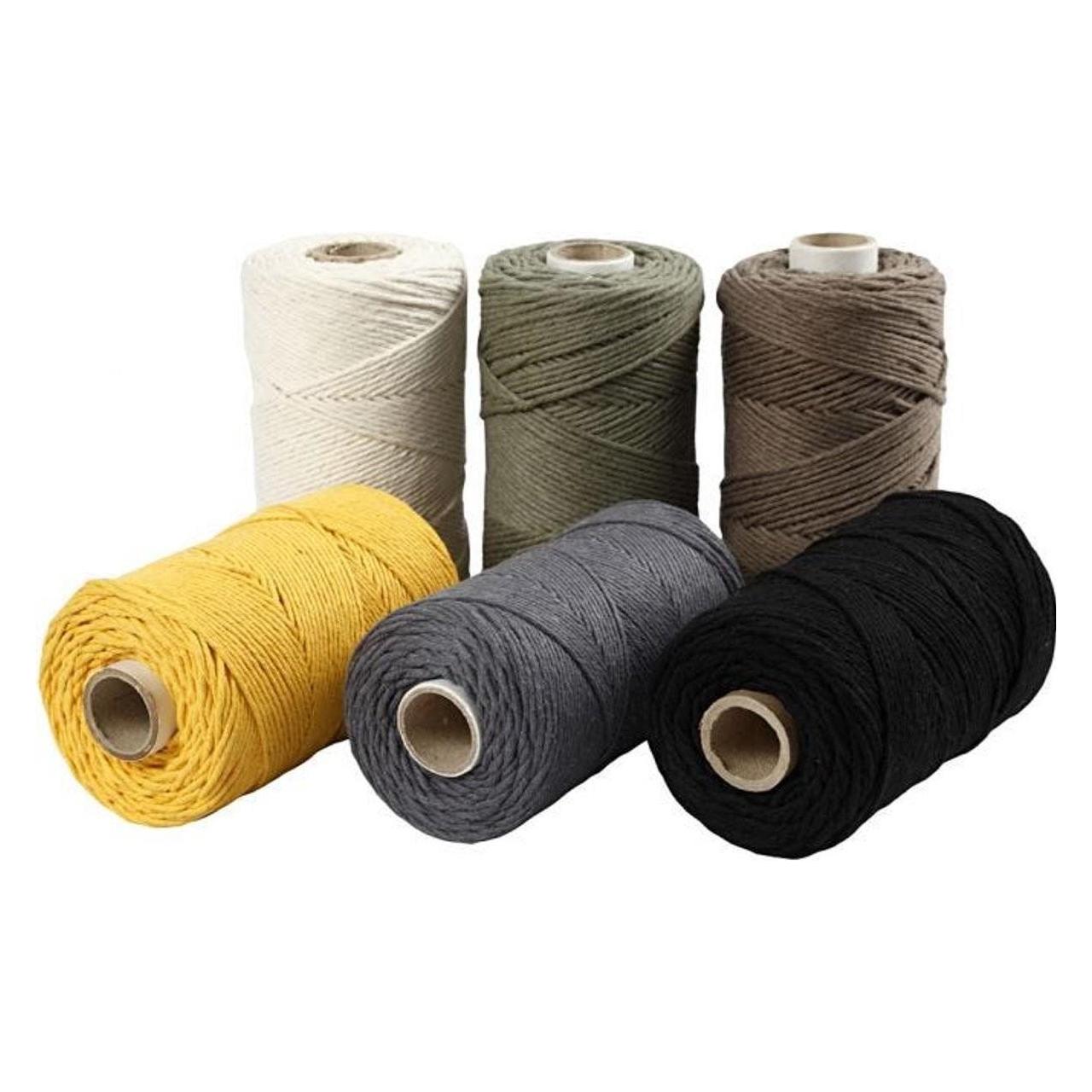 Creativ Company Macramé Koord, Verschillende Kleuren, 6 X 198 M, Wol, Groen, Zwart, Bruin, Geel, Grijs