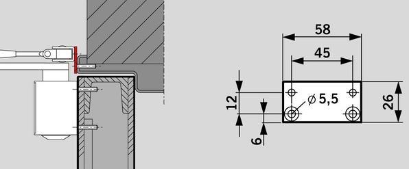 Produktbild Dormakaba Scharnierplatte zu TS 73 V / TS 83 (Zimmertür, Eingangstür, Holztür, Balkontür)