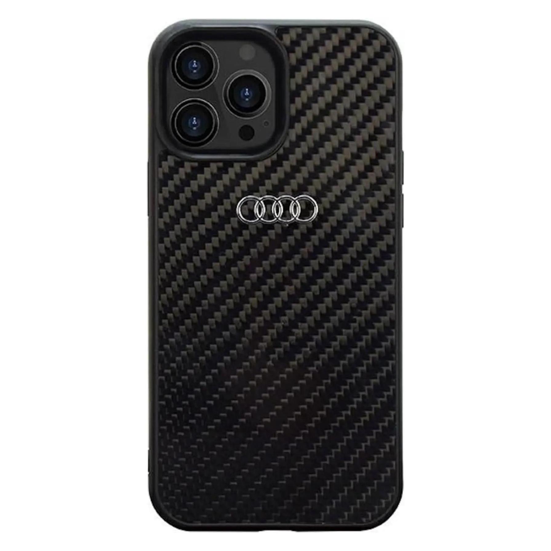 Audi Carbon Fiber IPhone 14 Pro 6.1" Czarny/black Hardcase Au-TPUPCIP14P-R8/D2-Bk (Apple IPhone 14 Pro), Smartphone Hülle, Schwarz