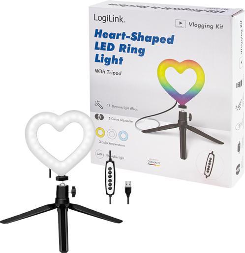 Actual product image LogiLink Heart-shaped LED stand with lighting control 15 RGB colour modes, 17 dynamic lighting effects
