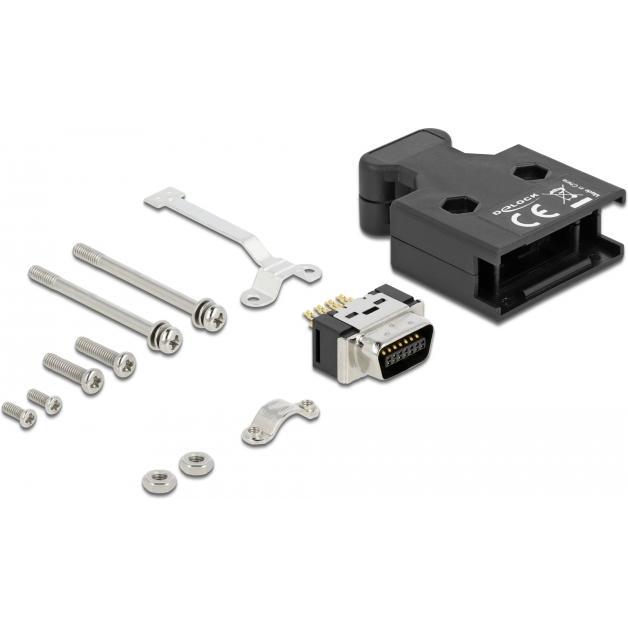 Delock MDR Stecker 14 Pin Lötanschluss mit Gehäuse, PC Zubehör, Schwarz