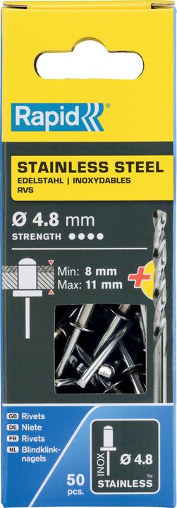 Produktbild Rapid Edelstahl Blindniete Ø 4,8 x 14 mm
