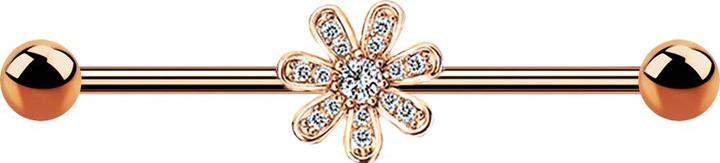 Produktbild Star Piercing Barbell rosegold mit Blume und Kristalle (Messing, Chirurgenstahl 316L)