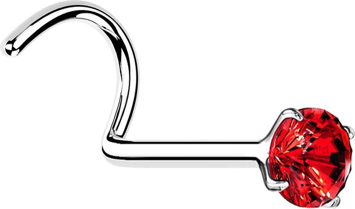 Produktbild Star Piercing Nasenstecker gebogen silber runder Kristall rot gefasst (ohne Messing, 925 Sterlingsilber)