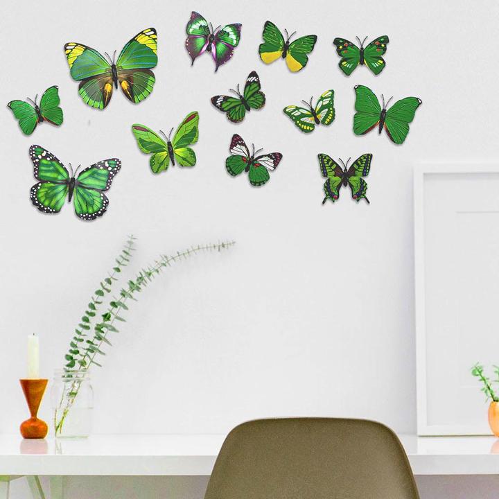 Produktbild JTI 13 Stück grüne dekorative 3D-Papierschmetterlinge für Wände