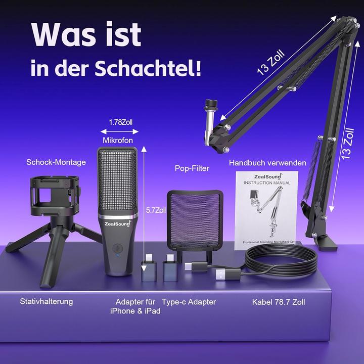 Produktbild Zealsound USB Gaming Mikrofon A68S mit RGB/Mute & Ständer-Set