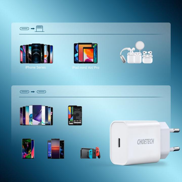 Produktbild Choetech 20W Typ C WandladegerÃ¤t WeiÃ EU Q5004 EU (20 W)