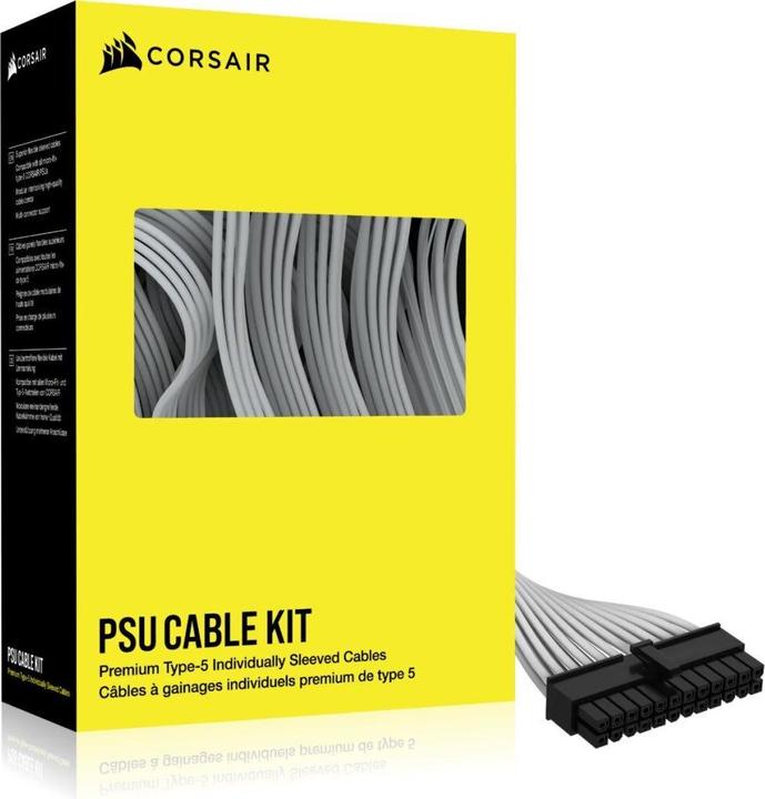 Image du produit Corsair Kit de démarrage de câble DC Premium Individually Sleeved, Type 5 (Génération 5), WHITE (75 cm, 24 broches ATX, PCIe)