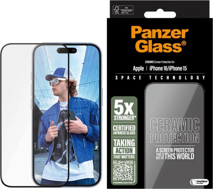 Produktbild PanzerGlass Ceramic Protection Ultra-Wide Fit (1 Stück, Apple iPhone 16, Apple iPhone 15)