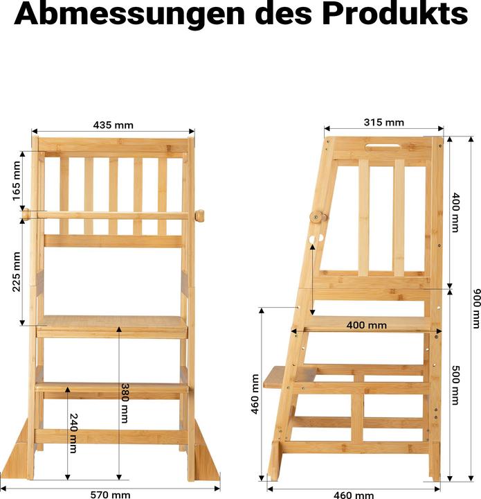 Produktbild Wiltec Kinderstuhl Lernturm 57x46x90cm Bambus Lernstuhl Kinder Stehstuhl (57 x 46 x 90 cm)