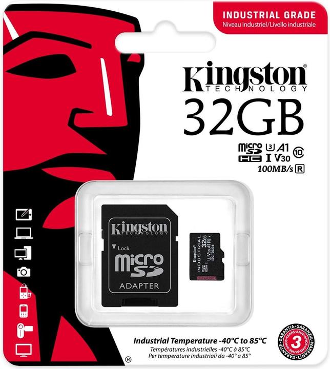 Actual product image Kingston microSDHC Industrial pSLC (32 GB, microSDHC, U3, UHS-I)