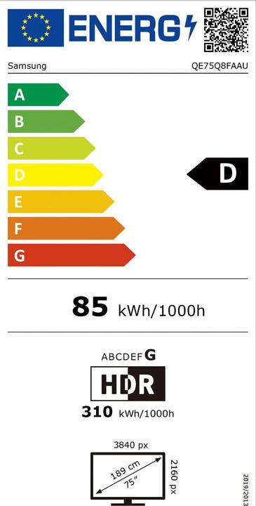 Energy Label Samsung QE75Q8FAAU (75", Q8F, QLED, LED, 4K, 2025)