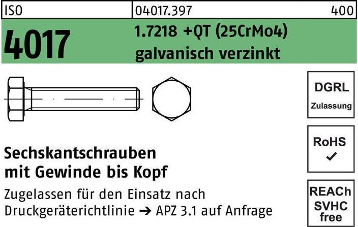 Immagine prodotto Bufab Vite a testa esagonale ISO 4017 VG M 16 x 90 1.7218 +QT (25CrMo4) zincata (25 Viti per pezzo)