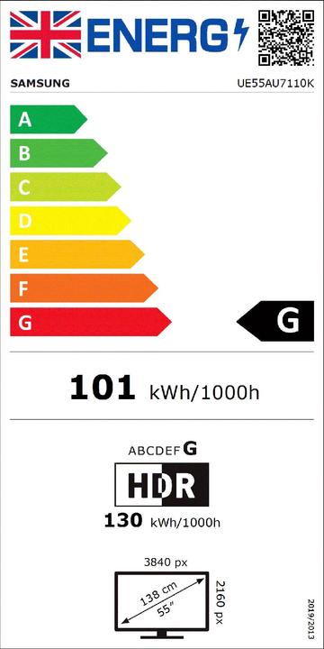 Label énergétique Samsung UE55AU7110KXXU tv 139,7 cm 4K Ultra HD Smart TV Wifi Grijs (55", LED, 4K, 2021)