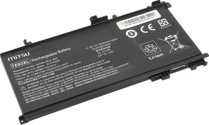 Actual product image Mitsu Battery for HP Omen 15 Pavilion 15 - 11.55 3400 mAh (39 Wh) 11.55 Volt (3 cubicles, 3400 mAh)