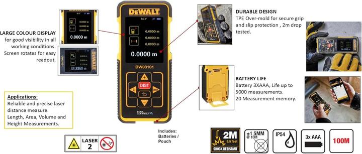 Produktbild DeWalt Dewa Laserentfern. DW03101 (100 m, 635 nm)