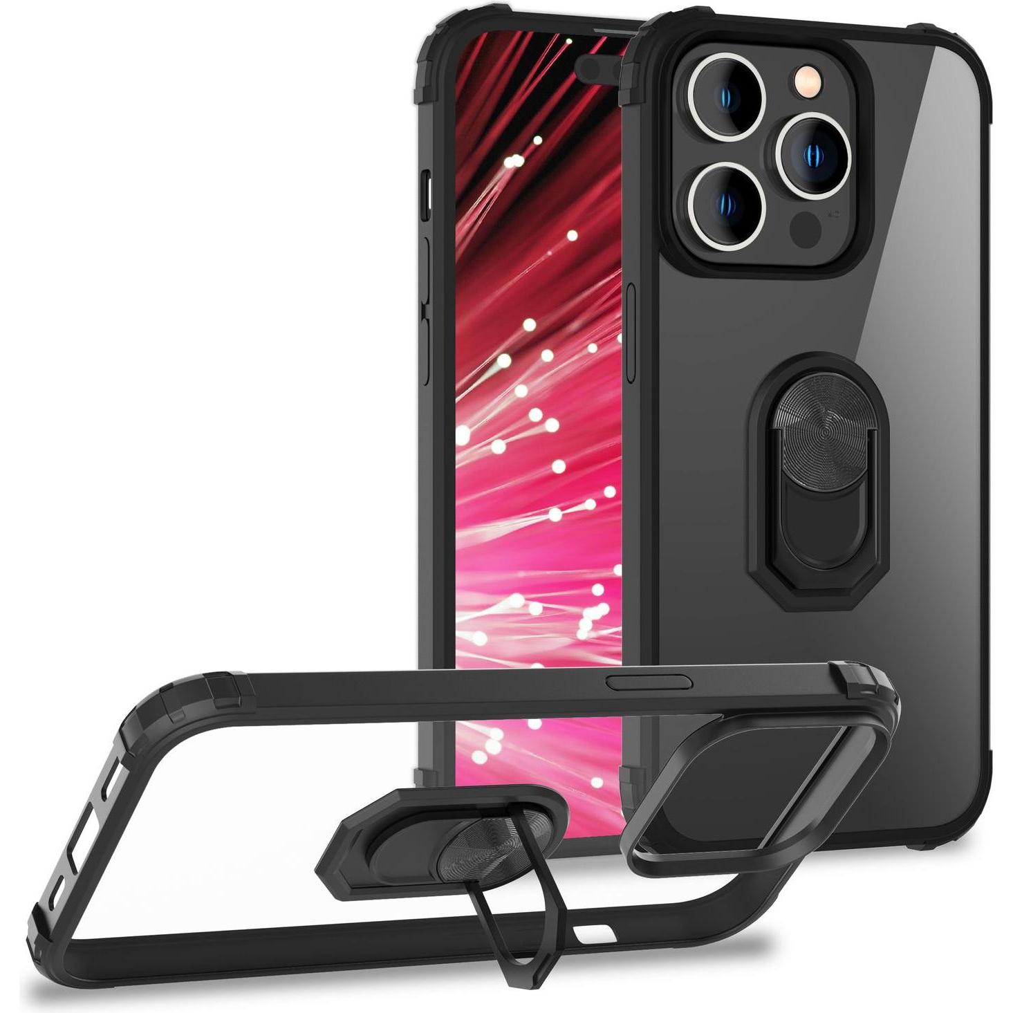 Nalia Klare Ring Hülle mit Schutzrahmen (Apple iPhone 14 Pro), Smartphone Hülle, Schwarz