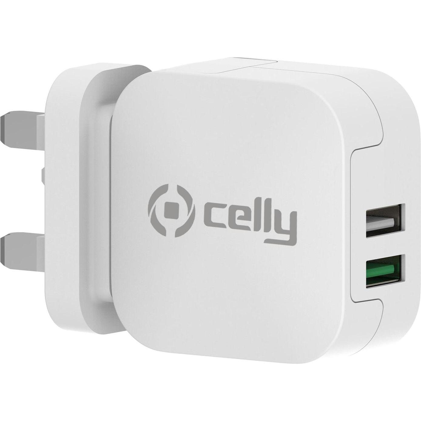 Celly TC2USBTURBOUK Caricabatterie per dispositivi mobili Bianco Interno, Alimentatore fotocamera, Bianco