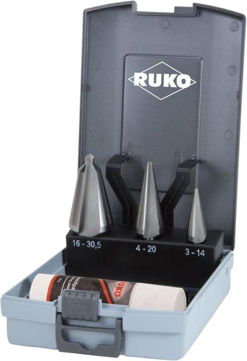 Actual product image Ruko Sheet metal peeling drill sets. Plastic box.set HSSE-Co 5 4 (5 mm, 3-14 / 5-20 / 16-30)
