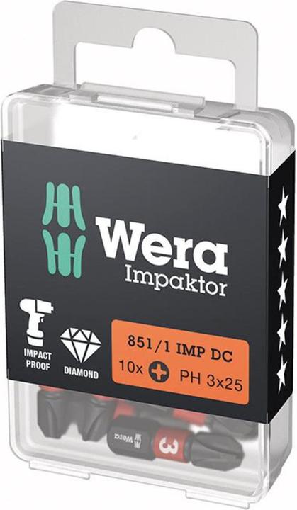 Produktbild Wera Bit 851/1 IMP DC PH3 Länge 25 mm 1/4 ″ C6,3 Impaktor, DC