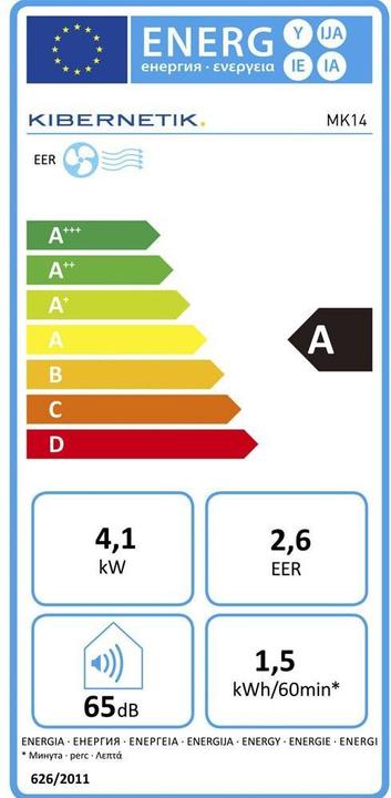 Energy Label Coldtec by Kibernetik Klimagerät 113631, 115 m³ (45 m², 13989.78 BTU/h)