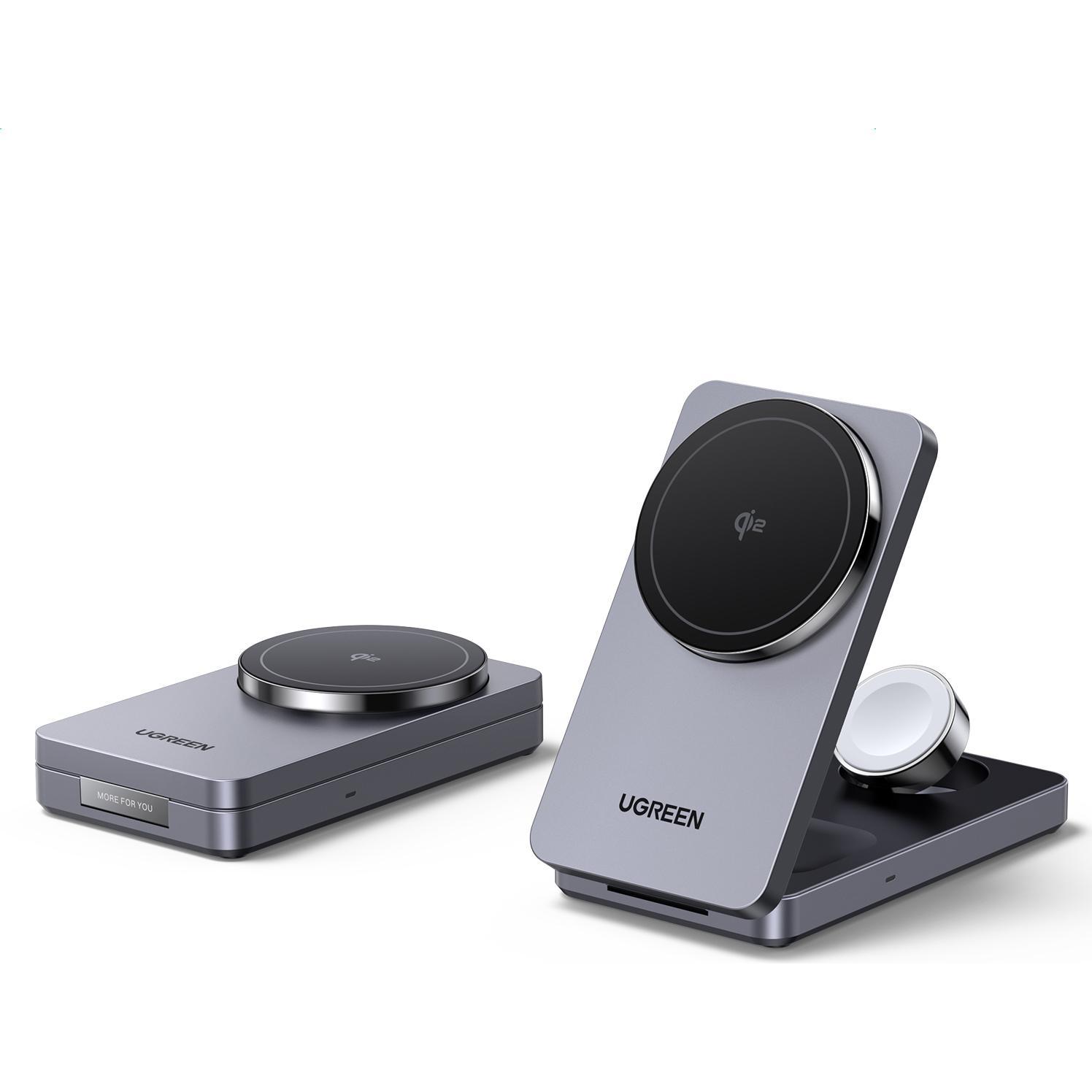 Ugreen Argento Wireless Charger 3In1 (15 W), Caricabatteria Senza Fili,