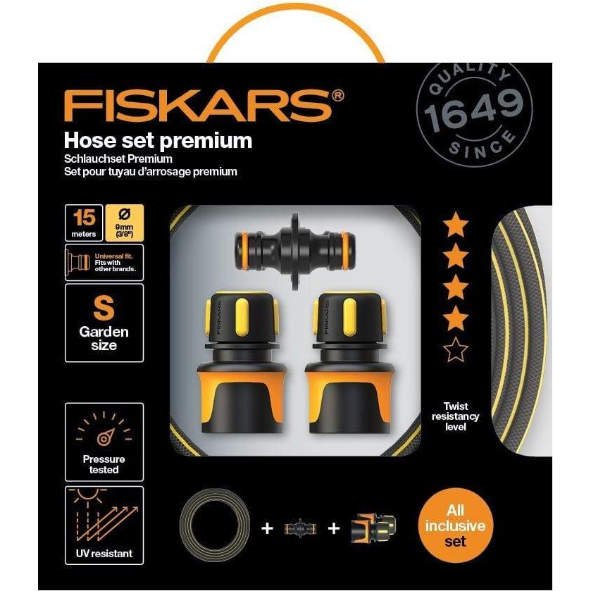 Fiskars, Gartenschlauch, Hose set Premium 9mm (3/8 ") 15m Q4, 1027101 (15 m, 203.20 mm)