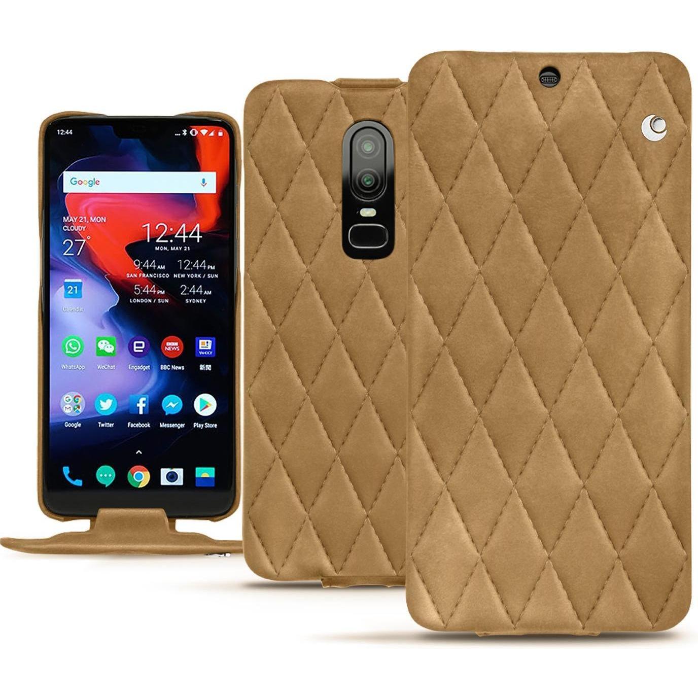 Noreve Lederschutzhülle vertikal (OnePlus 6), Smartphone Hülle, Braun
