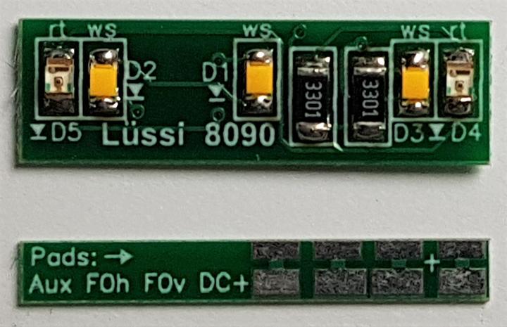Actual product image Lüssi Universal light module warm white and red LED, with angle PCB